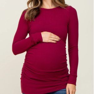 PinkBlush Pink Blush Burgundy Soft Knit Ruched Maternity Top Women's Large